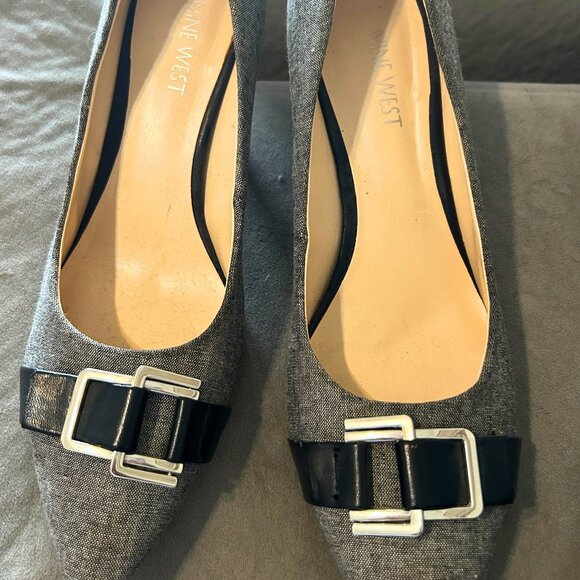 Nine West Gray Tweed Buckle Pointed Toe Pumps Size 9M - Picture 1 of 2